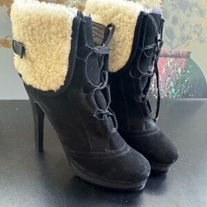 Black Suede Ankle Boots with Cream Lining